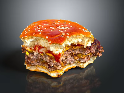 Delicious Juicy Hamburger with Sesame Seed Bun Juicy Beef Patty and Sauces 3d model