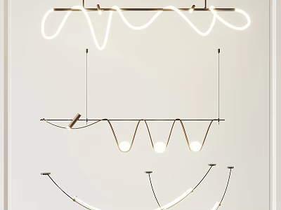 Modern Curved Chandelier With Sleek Metal Frame And LED Lighting For Living Spaces 3d model