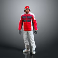 Warm Red And White Ski Jacket With White Snow Pants Hat And Gloves 3d model