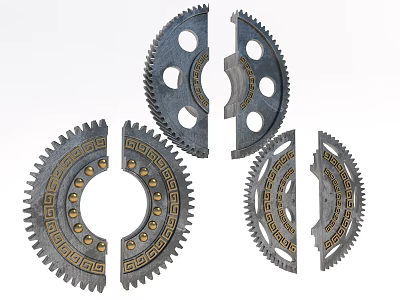 Intricate Split Metal Door Handle Design With Decorative Patterns And Gold Accents 3d model