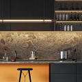 Modern Bar Counter Interior With Marble Top Dark Cabinets Ambient Lighting And Bar Stools