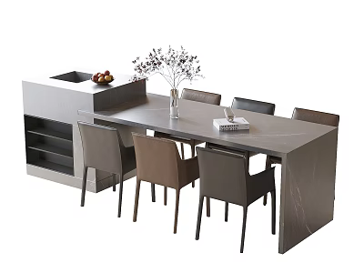 Modern Dining Table And Chairs Set With Matching Sideboard Decorative Vase Books And Fruits 3d model