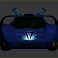 Blue Sporty Race Car With Sleek Aerodynamic Body Rooftop Turbines And Illuminated Accents