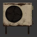 Old Rusted Air Conditioner Fan With Rust Spots On Metal Casing And Stand Base