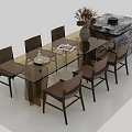 Modern Dining Table Set With Glass Top Metal Legs And Leather Chairs