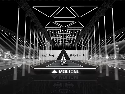 Modern Stage Design With Lighting Array And City Backdrop For MOLIONL 3d model