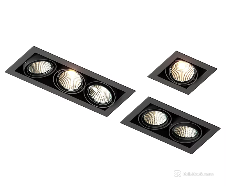 Black Recessed Downlights and Spotlights with Two or Three Head Modern Home Lighting 3d model 
