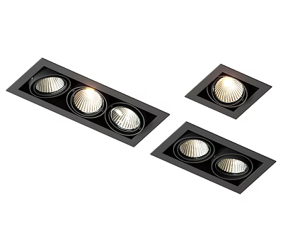 Black Recessed Downlights and Spotlights with Two or Three Head Modern Home Lighting 3d model