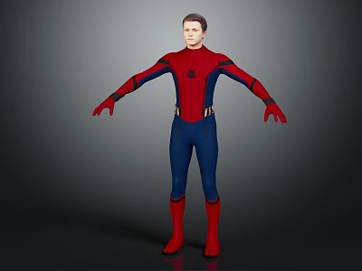Man In Red And Blue Spider Man Costume Standing With Arms Outstretched 3d model