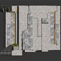 Rustic Interior Space With Marble Walls Stone Floor Wooden Shelves Clay Pots Wicker Baskets Round Ceiling Light
