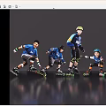 Group of Men Rollerblading with Helmets and Knee Pads on Reflective Dark Surface