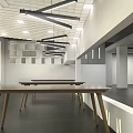 Modern Lounge Area Interior With Wooden Stairs White Cubic Structures And Gray Walls