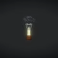 Bright Glowing Clear Glass Light Bulb With Filament On Dark Background