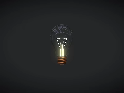 Bright Glowing Clear Glass Light Bulb With Filament On Dark Background 3d model