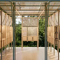 Contemporary Landscape Pavilion With Open Design Wooden Structure Metal Frame Transparent Roof And Surrounding Trees