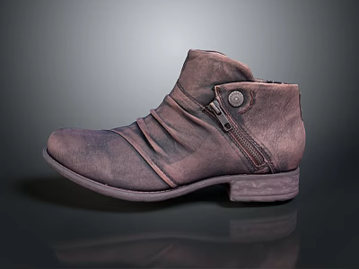 Brown Distressed Leather Short Boots With Zipper Detail And Button Accent 3d model