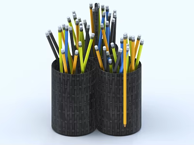 Vibrant Colored Pencils Neatly Stored In Two Black Woven Pencil Holders 3d model