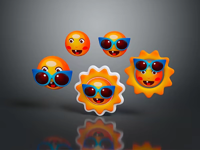 Multiple Sun Emoticon Household Items With Sunglasses For Cute Home Decor 3d model