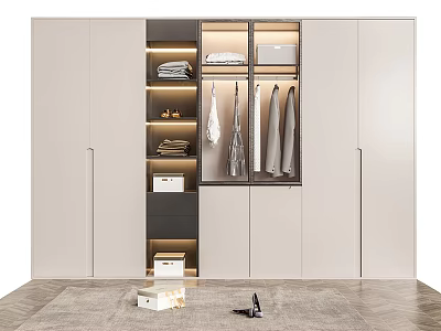 Modern Wardrobe Interior Design With Glass Doors Storage Shelves And Hanging Space 3d model