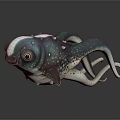 Cute Blue Green Marine Creature 3D Model With Large Eyes White Spots And Tentacles