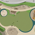 Outdoor Children's Play Area With Green Plants Pathways And Wooden Benches