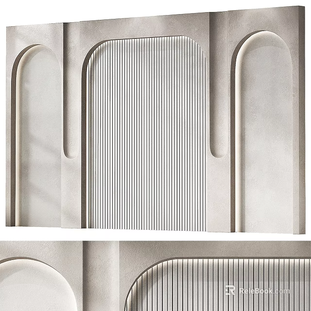 Minimalist Background Wall With Arched Design And Vertical Stripes 3d model 