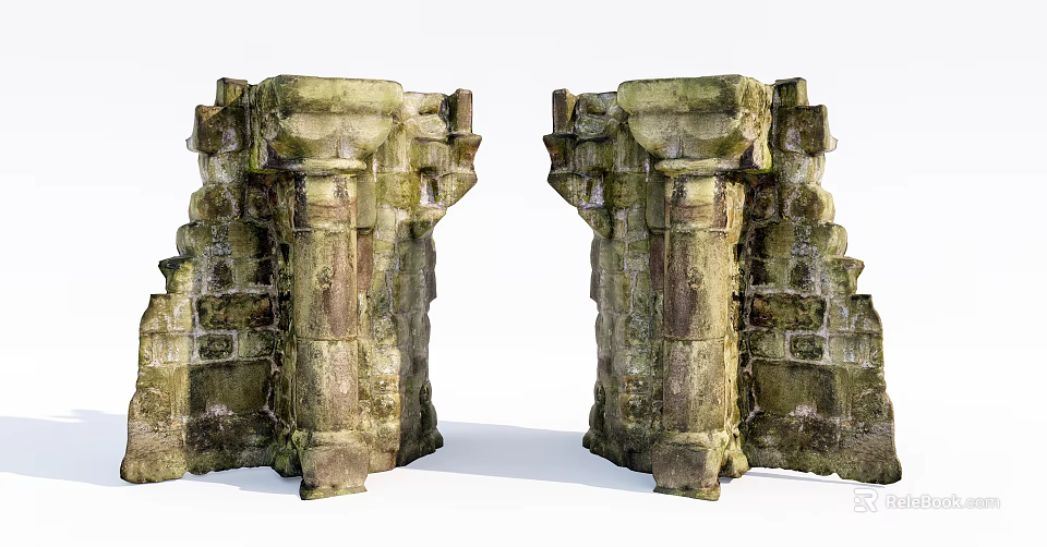 Stone and Wood Ancient Symmetrical Structures With Weathered Texture and Architectural Details 3d model 