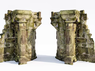 Stone and Wood Ancient Symmetrical Structures With Weathered Texture and Architectural Details 3d model