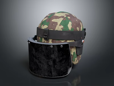 Camouflage Pattern Helmet With Black Face Shield And Comfortable Design For Use 3d model