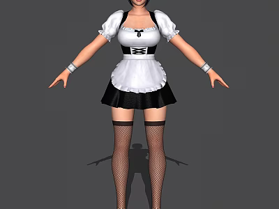 Woman Wearing Classic Maid Outfit With White Blouse Black Skirt And Fishnet Stockings 3d model