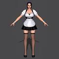 Woman Wearing Classic Maid Outfit With White Blouse Black Skirt And Fishnet Stockings