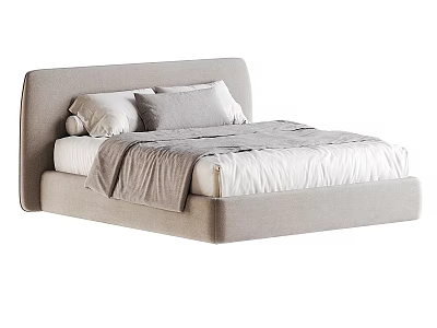 Modern Double Bed Interior Featuring Light Gray Headboard Pillows and Throw Blanket 3d model