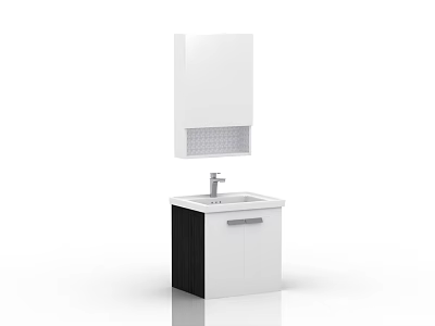 Modern Bathroom Cabinet With White Mirror Black Base And Single Sink Design 3d model