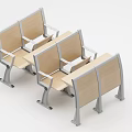 Modern Public Chairs With Wooden Seats Metal Frames And Attached Tablet Arms