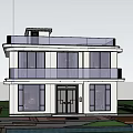 Modern Two Story Detached Villa With Large Glass Windows Glass Railings And Landscaped Garden