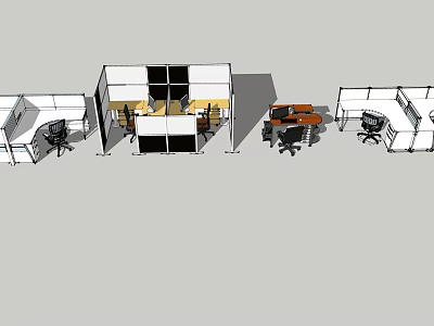 Various Modern Office Desk Layouts With Partition Workstations And Comfortable Chairs 3d model