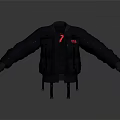 Black Military Style Jacket With Multiple Pockets Red Patch And Cuff Straps 3d model