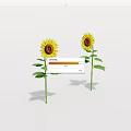 Bright Yellow Sunflowers With Green Stems And Leaves On White Background