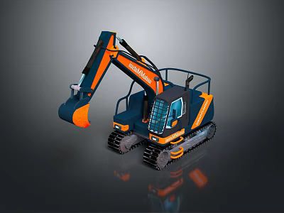 Modern Blue And Orange Crawler Excavator Construction Equipment With Cab Tracks And Bucket 3d model