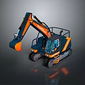 Modern Blue And Orange Crawler Excavator Construction Equipment With Cab Tracks And Bucket