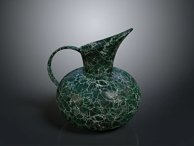 Green Cracked Pitcher With Marble Like Texture Rounded Base Spout And Handle 3d model