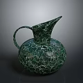 Green Cracked Pitcher With Marble Like Texture Rounded Base Spout And Handle