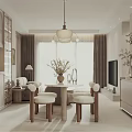 Modern Dining Living Room Interior Design With Sofa Dining Table And Chandelier 3d model