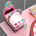 Pink Exhibition Booth Decorative Setup With Umbrellas Mannequins And Product Displays