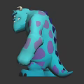 3D Cartoon Monster Character Design With Blue Green Fur Purple Spots And Horns 3d model
