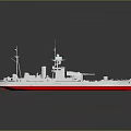 Detailed Warship Model With White Hull Red Bottom And Light Deck Structure 3d model