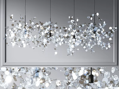 Modern Artistic Chandelier Design With Hanging Sparkling Glass Pieces And Bright Light Effects 3d model