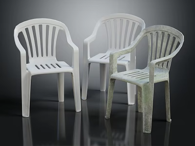 Durable Three Plastic Chairs With White And Gray Ergonomic Backrest And Armrest Design 3d model