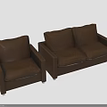 Modern Brown Upholstered Armchair and Two Seater Sofa for Living Room Furniture