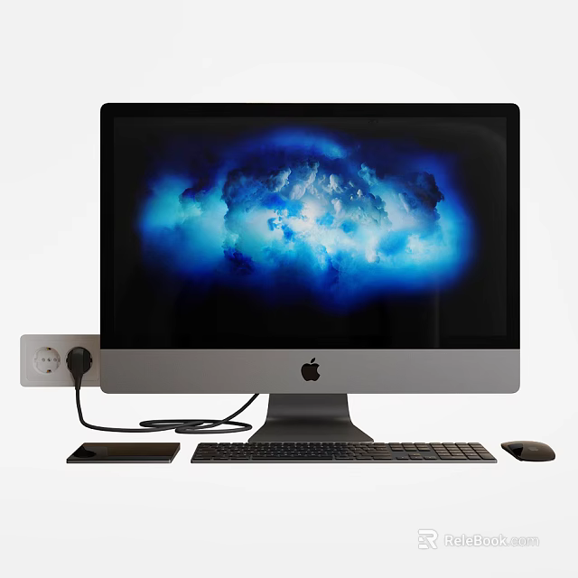 Apple iMac Desktop Computer With Blue Cloud Screen Keyboard And Mouse 3d model 